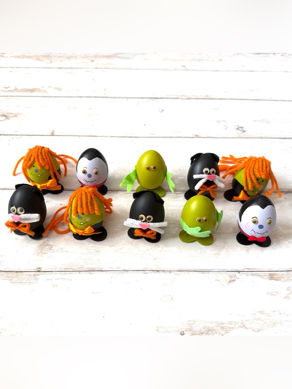 Halloween Eggs Fun Decor 10ct Vampire Monster Scarecrow Black Cat Set